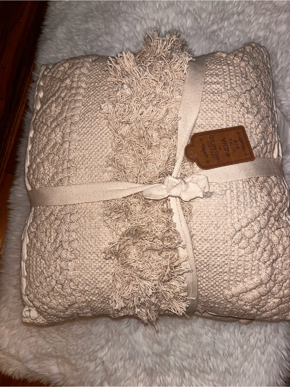 Cream accent crochet pillow linen pillow set